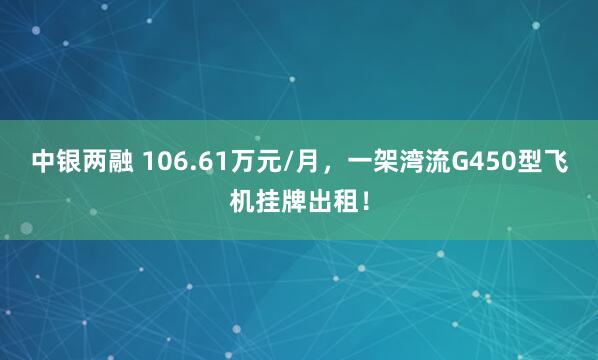 中银两融 106.61万元/月，一架湾流G450型飞机挂牌出租！